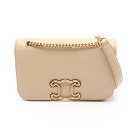 Celine Triomphe Shoulder Bag Leather Beige - Picture 1 of 8
